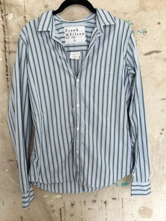 Frank & Eileen Tops - Frank & Eileen Light Blue and White Vertical Stripe Button-Down Shirt